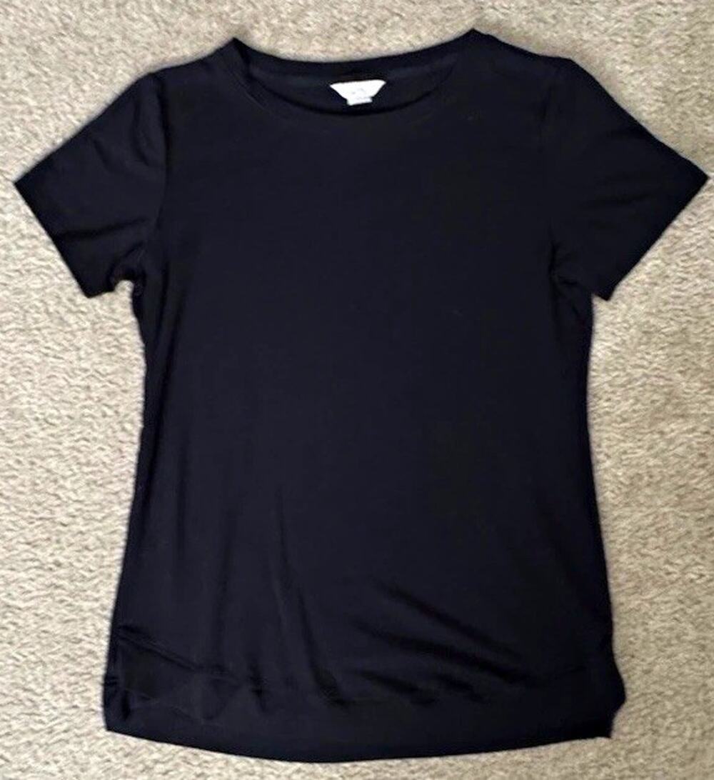Danskin Womens Small Black Short Sleeve Tunic Top Tulip Hem Soft Stretch
